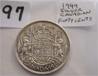 1949 canadian Silver Fifty Cents Coin