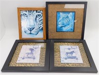 * 4 Framed Cheetah and Zebra Prints