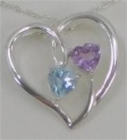 Sterling Silver Heart Pendant w/ Purple & Blue