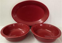 FIESTA WARE DISHES 2 RED SERVING BOWLS AND PLATTER
