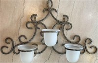 IRON TRIPLE FROSTED GLASS CANDLE/VASE WALL HANGING