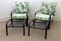 Two Metal Patio Chairs and Ottomans