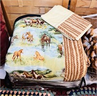 Heated Blanket, Horse Print Blanket and Pillow