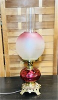 Cranberry Glass Gone with the Wind Lamp, 20"