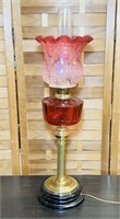 Victorian Parlor Lamp,Cranberry Glass, 28”high,