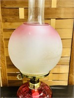 Cranberry Glass Gone with the Wind Lamp, 20"