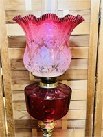 Victorian Parlor Lamp,Cranberry Glass, 28”high,
