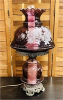 Purple Glass Hurricane Lamp, 27” High, Very Nice