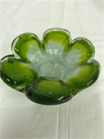 Vintage Hand Blown Curved Art Glass Ashtray