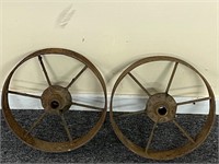 Lot of 2 cart wheels wagon wheels cast iron
