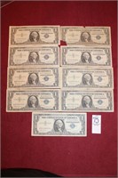 (9) 1957B Blue Silver Dollar Certificate