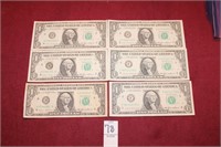 (6) 1985 James A Baker 3rd Dollar Bill