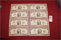 (8) 1976 2 Dollar Bills