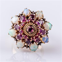 Jewelry 18kt Gold Opal & Garnet Thai Princess Ring