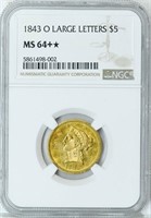 $5 1843-O LARGE LETTERS. NGC  MS64+*