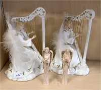 Angels with harps and angel statues