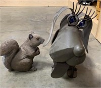 Metal dog container and ceramic squirrel