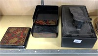 Antique shoe polish and kit, 3 level box