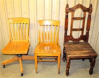 (2) Oak Chairs, /vintage Tall Back Wood Chair