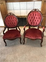 Vintage His/Hers Fabric and Wood Chairs