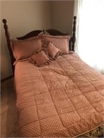 Full Size Bed w/Headboard, Metal Frame and Bedding