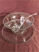 Large Glass Punch Bowl, Platter, Glasses, Plates