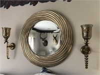Round Mirror and 2 Wall Sconces
