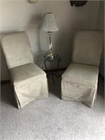 2 Chairs, Glass Table, and Lamp