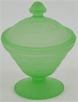 * Depression Glass Jar/Lid - Frosted Green Satin