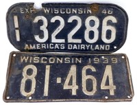 2 Wisconsin License Plates: 1939 & 1946