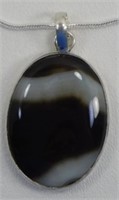 Banded Black Onyx 2.3" Pendant & Chain