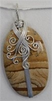 Picture Jasper Wire-Wrapped 2.5" Pendant & Chain