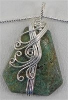 Chrysocolla Wire-Wrapped 1.8" Pendant & Chain