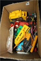 Plastic Toy Trucks and small toys; Some Metal cars
