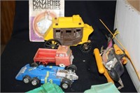 Plastic Toy Trucks and small toys; Some Metal cars