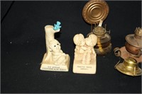 Brass-like Kerosene Lamps w/Glass; Small Figures