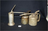 Small metal Oil Cans (3); 5" high Pump oiler