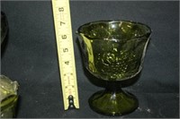 Vintage Green Glass; Coin Glass Compote w/lid