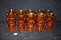 Amber Drinking Glasses (10) w/pitcher