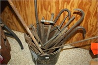 Metal Bucket w/Metal Pieces and Prybars