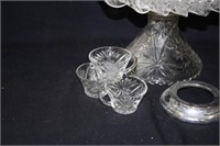 Clear Glass Punchbowl-American Presscut w/12 Cups