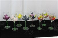 Set 8 Hand-painted Floral & Fruit Wine Glasses