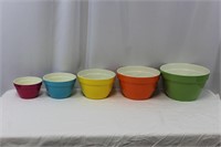 Set 5 Colorful Vtg. Melamine Mixing Bowls