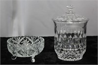 Crystal Biscuit Barrel & Small Footed Bowl