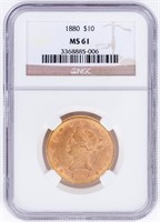 Coin 1880 $10 Liberty Gold NGC MS61