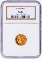 Coin 1925-D $2.5 Indian Gold NGC MS62