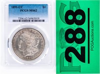 Coin 1891-CC  Morgan Silver Dollar PCGS MS62