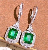 3.6 ct Natural Emerald Earrings in 18k Yellow Gold