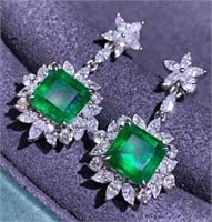 3.58ct Natural Emerald Earrings in 18k Yellow Gold