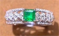 1ct natural emerald ring in 18k yellow gold